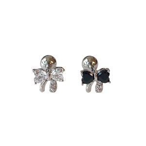 925 Silver Needle Mini Cute Sweet Shiny Zircon Bow Stud Earrings for Women Girl kids Hypoallergenic Jewelry