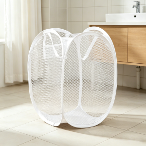 1pc Pop-Up Mesh Laundry Hamper: Foldable High-Capacity with Ergonomic Handles. Black/Red No Padding Durable for Home Use. Mode