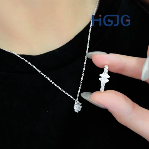 Bộ Dây Chuyền Nhẫn Bạc 925 HGJG Họa Tiết Cỏ Bốn Lá Phong Cách Sang Chảnh May Mắn Đeo Đi Tiệc