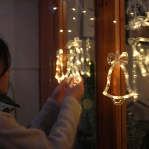 HOMEMORY 4M Christmas Multi-Shape Curtain String Lights Waterproof Copper Wire LED Holiday Lights Star Bell Tree Reindeer Decor for Home Window Patio Party