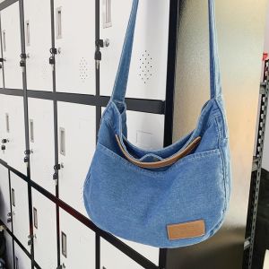 กระเป๋าสะพายข้างผ้าเดนิมแบบลำลองสำหรับผู้หญิง กระเป๋าถือข้างเดียวแบบทันสมัย ​​กระเป๋าเป้สะพายหลังแบบลำลองสำหรับนักเรียนวัยหนุ่มสาว กระเป๋าถือแบบลำลอง