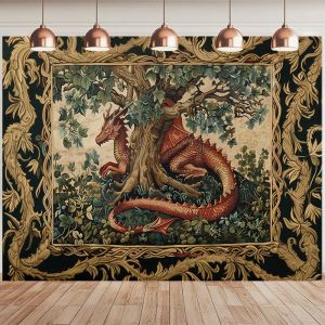 VIKAMA Thời Trung Cổ Rồng Đỏ Cây Thảm Vintage Gothic Giả Tưởng Trang Trí Công Phu Viền Treo Tường Phòng Khách Phòng Ngủ Nghệ Thuật Trang Trí
