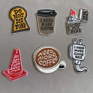 6 Chiếc Cà Phê Giao Thông Nón Bật Lửa Vải Dán Sắt Trên Miếng Dán Thermocollant Thêu Táo Cho Quần Áo Quần Jean