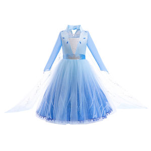 Halloween Girls Elsa Dress With Floor Length Cloak Child Long Sleeve Print Princess Frocks Kids Carnival Party Elegant Gown