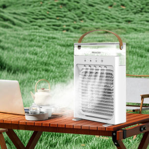 MeeGoo cooling fan พัดลมแอร์ ถังเก็บน้ำ1.2L พัดลมไอน้ำ พัดลมไอน้ำตั่งโต๊ะ Air Cooler ไฟLED 7สี