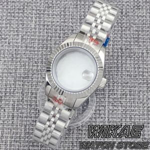 28mm Two tone Silver Rose Gold NH05 Womens Watch Case Fluted Polished Slope Round Bezel Sapphire Glass Waterproof NH05 Movement