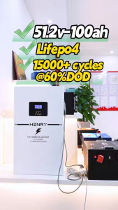 Henry 51.2V 100Ah 5.12kWh LiFePO4 Battery Module with Digital Display and Terminals for Energy Storage
