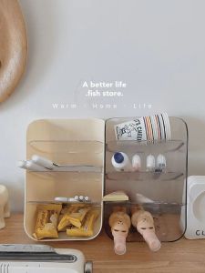 Transparent Desktop Storage Box Cream Color Open Top Organizer for Stationery Skin Care Products Miscellaneous Items Rectangular Shape