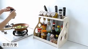 วางขวดซอส ชั้นวางของในครัว ชั้นวางพลาสติก ชั้นวางเครื่องปรุง ชั้นพลาสติก สีพลาสเทล วางมีด วางของ 0094-97