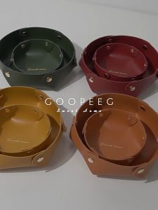 Round Snap-on Leather Storage Catchall Valet Tray Cosmetic Jewelry Organizer Key Phone Coin Storage Box Cutlery Tray