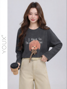 YOUXIANG | Áo Thun Hình Cartoon Mới Mùa Xuân