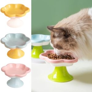 Ceramic Cat Bowl Flower Shape Cat Rice Bowl High Foot Neck Guard Food Bowls Non-slip Puppy Feeder Pet Supplies