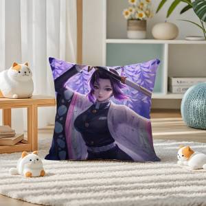 Bandai | Demon Slayer Stone Breathing Art Anime Plush Pillow Cover Soft Short Plush Cushion Cover For Sofa Bedroom Home Decor Gift
