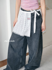 Feytiy Sweet Girl Spring Summer New Style Embroidered Lace Curtain Triangle Scarf Half Skirt Cotton A-Line Midi Skirt