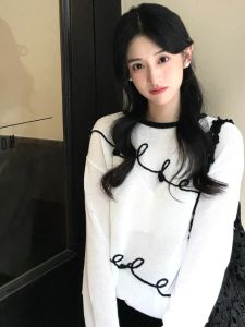 YUFUQING | เสื้อสเวตเตอร์ถักแขนยาวหลวมๆ สไตล์ฝรั่งเศส สำหรับผู้หญิง ดีไซน์ใหม่ คอลเลกชั่นฤดูใบไม้ร่วง 2025 เสื้อสเวตเตอร์ถักแบบสวมหัว