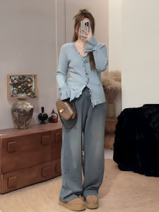 เสื้อสเวตเตอร์ถักแขนยาวทรงหลวมสไตล์หวานสำหรับผู้หญิงไซส์ใหญ่ในฤดูใบไม้ร่วงและฤดูหนาว เสื้อชั้นในแขนยาวทรงเข้ารูป