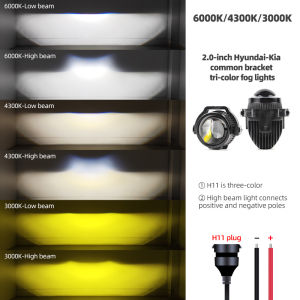 2.0Inch Mini Fog Lamp Bi Led Projector Lens 12V 75W Super Bright Car Headlight High Low Beam Tricolor for Honda Fog Light 2.0