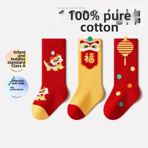 Red Chinese New Year Socks Mid-Calf Cotton
