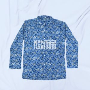 Baju Batik Seragam Sekolah size SMP/SMA Motif Bunga Rampe Biru