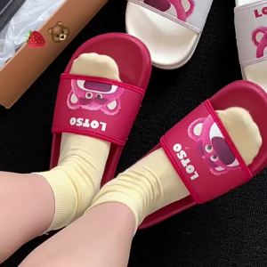 XIXITIAO Outdoor Cute Cartoon 2024 Summer New Girls Beach EVA Soft Bottom Indoor Leisure Slippers Strawberry Bear