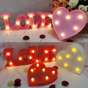 Love LED Letter Lamp Wedding Romantic Red Pink Night Light Ornament Birthday Christmas Home Decoration Valentines Day Gift