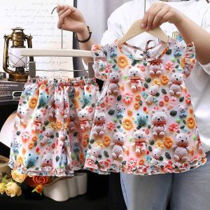 5D Floral Print Suit for Kids Girl 2-Pieces Clothing Sets for 7-8 Years Old Kids Girl
