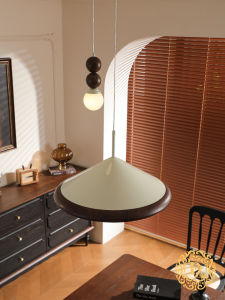 DIZAN | Retro Cream and Walnut Wood Style Restaurant Hanging Lamp