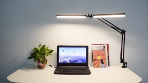 LACOCO LED Folding Metal Desk Lamp Clip On Light Clamp Long Arm Dimming Table Lamp Adjustable