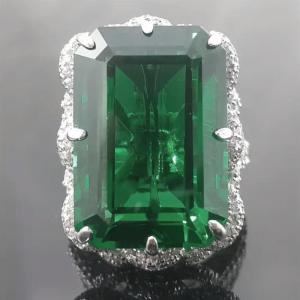Huitan Octagon Shaped Women Big Ring Silver Color Party Modern Jewelry Inlaid Bright Green Cubic Zirconia Fashion Accessories