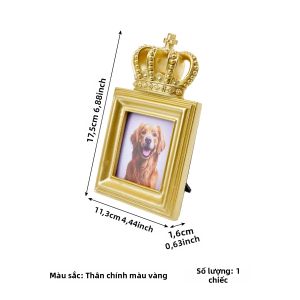 1PC Phong Cách Châu Âu Mạ Vàng Vương Miện Khung Ảnh Tối Giản Cao Cấp Nhựa Thú Cưng Đỡ Cho Chó Mèo Dọc Khung Ảnh