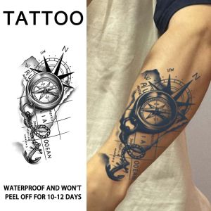 1Pc Compass and Anchor Nautical Waterproof Temporary Tattoo Stickers Long-lasting Waterproof for One to Two Weeks For Arm Leg