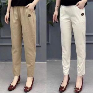 Quần Linen nữ thường ngày dáng rộng quần lửng phong cách mới cho Nữ Ngoại cỡ cạp cao Quần Harem mỏng