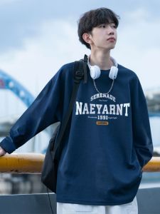 เสื้อสเวตเตอร์คอกลมผ้าฝ้ายแท้สำหรับผู้ชาย ฤดูใบไม้ผลิและฤดูใบไม้ร่วง สไตล์ลำลอง หลวมๆ แฟชั่นเยาวชน เสื้อชั้นใน