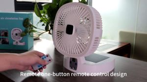 Cooling Fan Solar Fan Outdoor Camping Fan Solar Power 5 Speeds Wireless Table LED Light Low Noise USB Chargeable Power Bank Home Portable Electric Fan 太阳能风扇