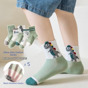 miiow | Catman Boys Summer Thin Breathable Dinosaur Socks Children Mesh Short Socks Boys Baby Summer Tube Socks Sport Style Cotton Polyester Blend