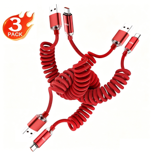 NNBILI 3pack 120W USB A To Type C Cable 6A Fast Charge USB Type C Spring Car Charge Cable For Huawei Xiaomi Samsung Macbook Cord