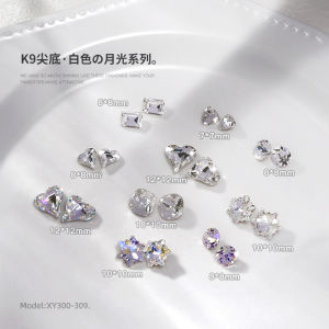Nail Beauty Rhinestone Ornaments Internet Celebrity K9 White Moonlight Blue High Quality Shiny Multi-Cut Pointed Bottom Heart Fat Square Axe Drill