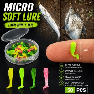 50pcs Micro T Tail Soft Fishing Lures with Spinner Blade Fly Bait 1.5cm Mini Stream Trout Bass Whitefish Crappie Tackle Kit Set