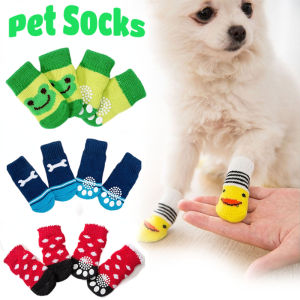 4Pcs Pet Socks Dog Socks Puppy Cat Socks Soft Breathable Anti-Slip Socks Paw Protector