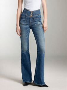 Retro High Waist V-Shape Slender Flared Denim Pants