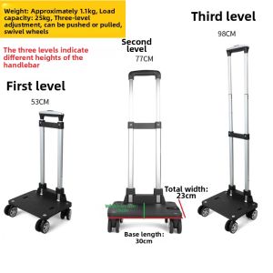 Portable Folding Aluminum Alloy Wheel Suitcase Hand Pull Car Hand Push Cart Home Use Small Push Cart Four Wheel Foldable Handle
