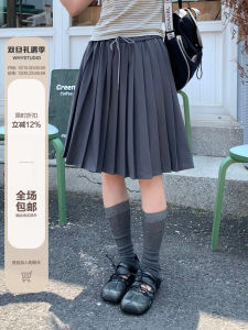 WHYSTUDIO Sweet Cool Grey A-Line Midi Skirt Classic College Style Versatile High Waist Pleated Half Body Skirt for Women