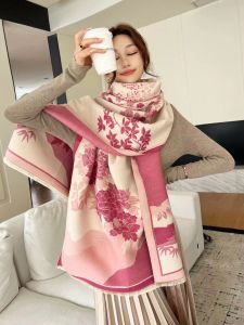Womens Scarf Autumn and Winter Korean Style Reversible National Style Air Conditioning Shawl Dual-Use New Arrival All-Matching Warm Thickened Scarf Cloak