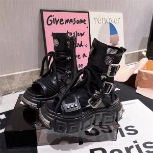 Giày Bốt Martin Đế Dày Cho Nữ Mùa Hè 2024 Giày Bốt Xe Máy Cổ Ngắn Đế Cao Gót Lưới Đế PU Khóa Kéo