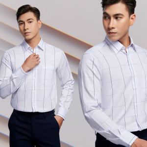 Áo Sơ Mi Dài Tay Bamboo Dáng Slimfit Phom - Vạt Bầu Vĩnh Tiến Kẻ Sọc Caro 465 - G205