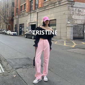 Tristine2022 Spring New Korean Style Mop Pants Straight-Leg Trousers Womens Sweet Cute Girl Pink Denim