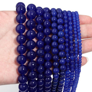 1 Strand Natural Stone Beads 4/6/8/10/12mm Dark Blue Chalcedony Beads Round Loose Bead For DIY Jewelry Making Bracelet Necklace