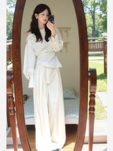 Openroles Womens Slim Fit Top And High Waist Straight Leg Pants Two Piece Set Fashionable Casual Wear Cotton Long Sleeve