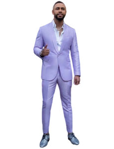 Mens Shawl Lapel Suit Two Pieces Light Purple Jacket Trousers Set for Party Prom Groom Casual Groom Tuxedos One Button Blazer