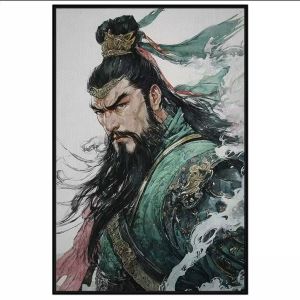 Tranh chân dung Quan Công cổ trang. Tranh treo tường dán tường sơn dầu canvas trang trí.CGI-1698